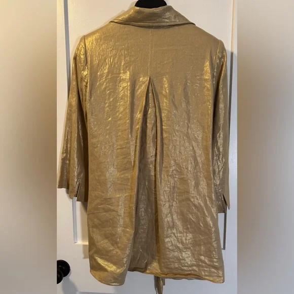 TREVAN Shimmering Gold Linen Women's JACKET - Picture 4 of 4
